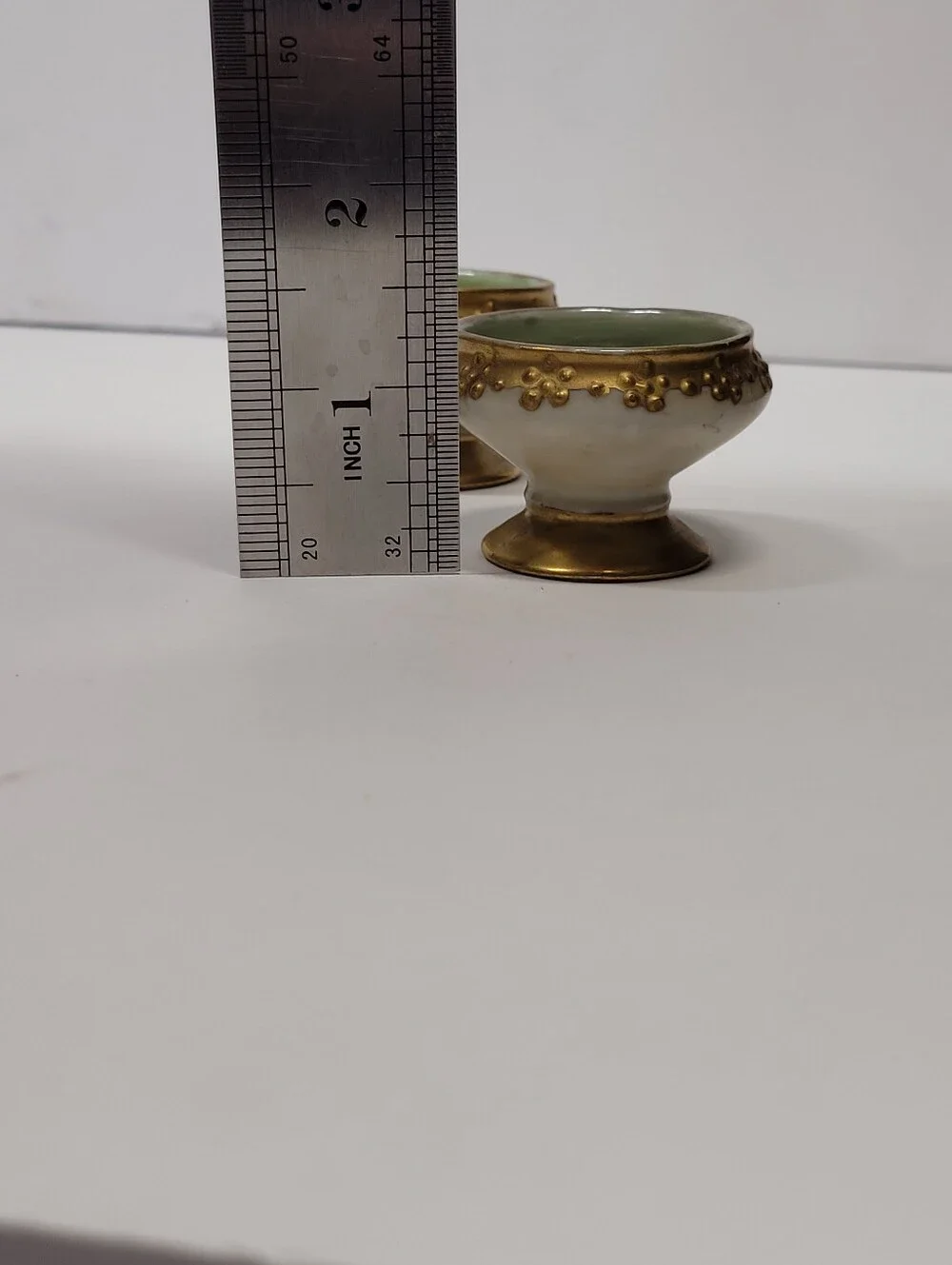 PH Leonard Ceramic Salt Cellar Pair in Green and Gold